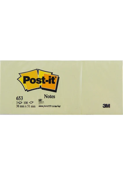 3M Post-It Not Kağıdı 38 x 51 mm Sarı 3x100 Yaprak (653)