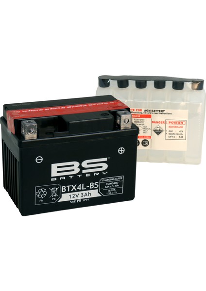 Motospartan AKÜ BTX4L- + 12V4AH HONDA TODAY YAMAHA BWS 100 125 & SCOOTER 50CC NEOS KESBEE [405-300617]