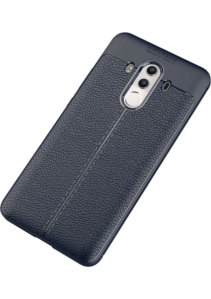 Case 4U Huawei Mate 10 Pro Kılıf Rugan Armor Deri Görünümlü Yüksek Kalite Silikon Niss Lacivert