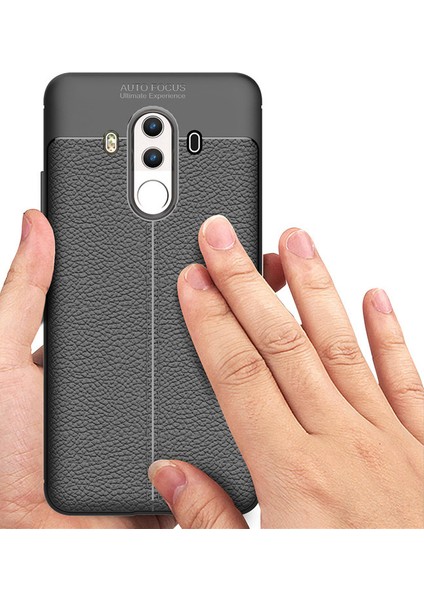 Case 4U Huawei Mate 10 Pro Kılıf Rugan Armor Deri Görünümlü Yüksek Kalite Silikon Niss Lacivert