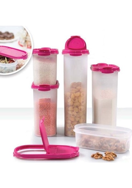 Oval Set 5'li Pembe (Kurubakliyat Saklama Seti) Hasgül
