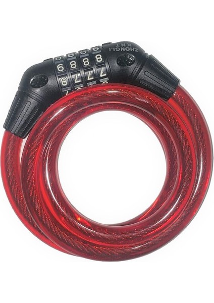 Bisiklet Zhonglı 12X1000 mm Hasgül Şifreli Kilit Kırmızı