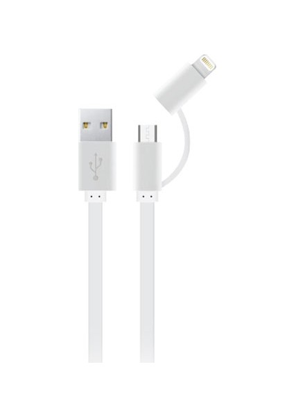ANC-KC20B Beyaz USB Micro/Lightning 2 in 1 1m Plastik Flat Kablo