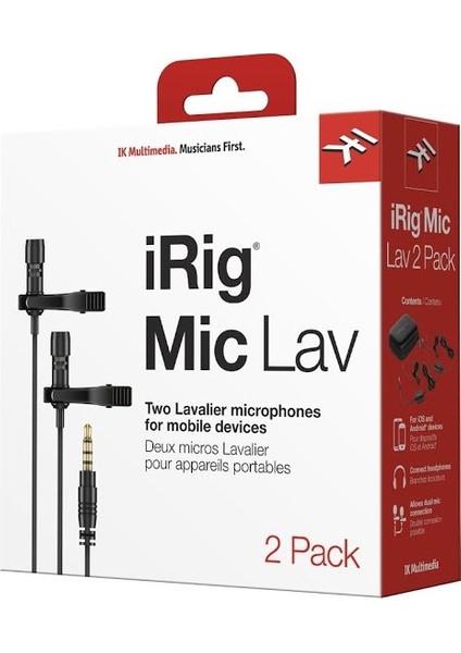 IK Multimedia iRig Mic Lav 2 Pack Lavalier / Lapel / Clip-On Mikrofon (iOS Android). 2li Paket