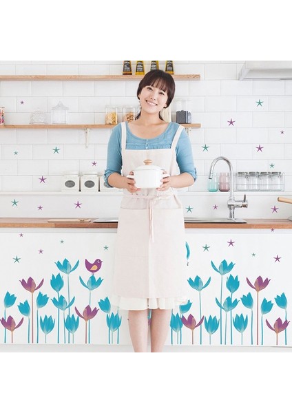 Mavi Mor Laleli Çiçekli PVC Duvar Sticker fiyatları