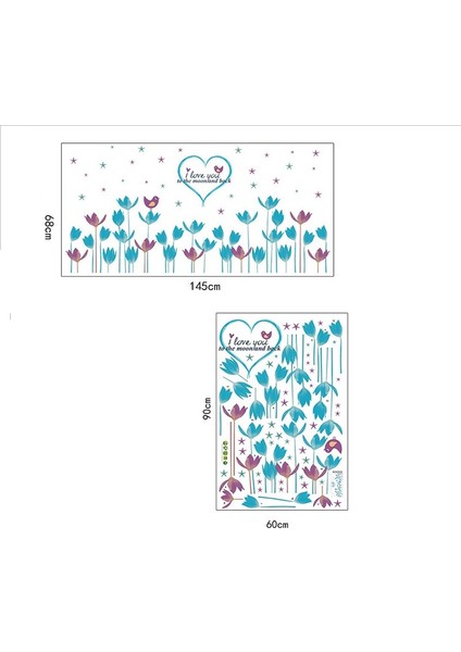 Mavi Mor Laleli Çiçekli PVC Duvar Sticker indirimleri