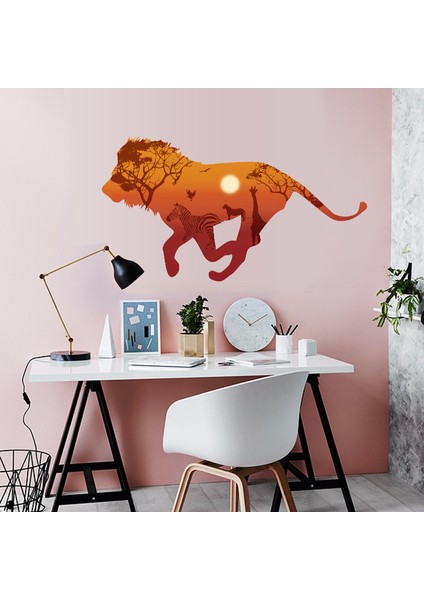 Ormanlar Kralı Aslan Şekilli Afrika Dekoru PVC Duvar Sticker