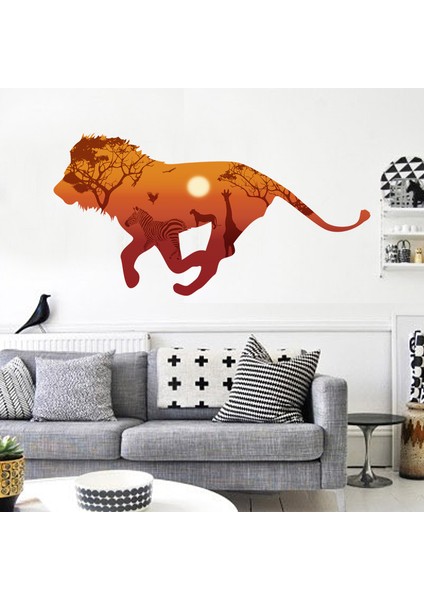 Ormanlar Kralı Aslan Şekilli Afrika Dekoru PVC Duvar Sticker modelleri