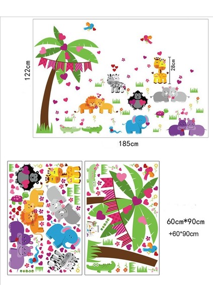 Sevimli Çift Hayvanlar Çocuk ve Bebek Odası XL PVC Duvar Sticker indirimleri