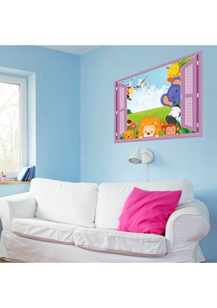 Pencereden Bakan Sevimli Hayvanlar Çocuk ve Bebek Odası PVC Duvar Sticker fırsatları