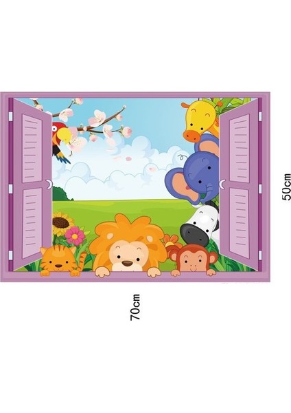 Pencereden Bakan Sevimli Hayvanlar Çocuk ve Bebek Odası PVC Duvar Sticker indirimleri