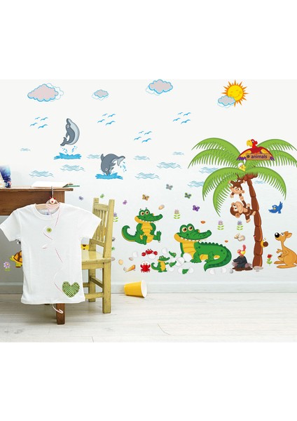 Sevimli Timsah ve Hayvanlar Bebek ve Çocuk Odası PVC Duvar Sticker