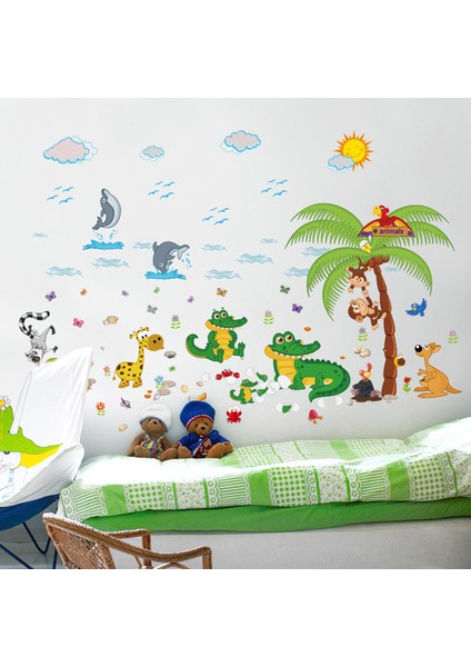 Sevimli Timsah ve Hayvanlar Bebek ve Çocuk Odası PVC Duvar Sticker fiyatları