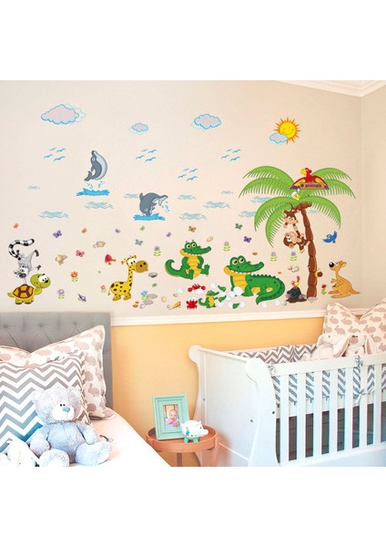 Sevimli Timsah ve Hayvanlar Bebek ve Çocuk Odası PVC Duvar Sticker fırsatları