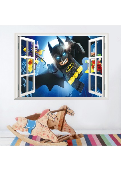 Batman Lego Pencere 3D Görünümlü Bebek ve Çocuk Odası Betmen PVC Duvar Sticker modelleri
