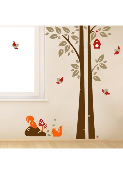Ağaç Sincap Kuşlar Çocuk ve Bebek Odası PVC Duvar Sticker
