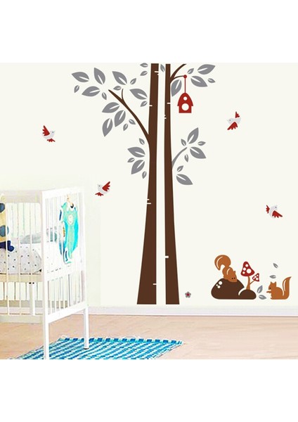 Ağaç Sincap Kuşlar Çocuk ve Bebek Odası PVC Duvar Sticker fiyatları