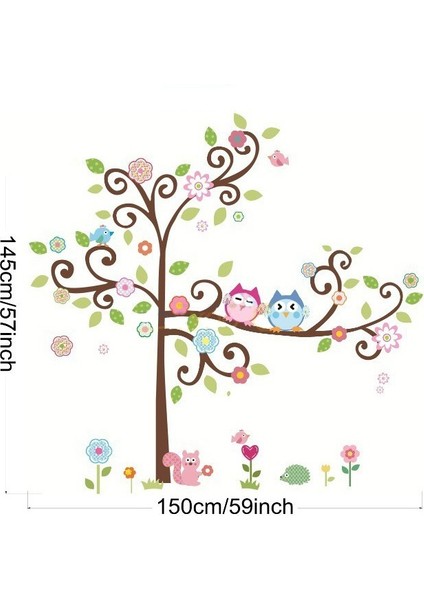 Ağaç Baykuşlar Çiçekler Renkli Bebek ve Çocuk Odası PVC Duvar Sticker indirimleri