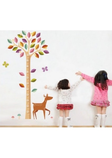 Ağaç ve Yavru Ceylan Bebek ve Çocuk Odası Boy Ölçer PVC Duvar Sticker
