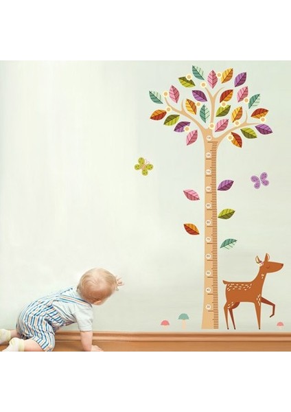 Ağaç ve Yavru Ceylan Bebek ve Çocuk Odası Boy Ölçer PVC Duvar Sticker fiyatları