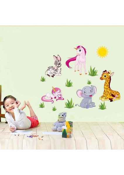 Unicorn Fil Zebra Çocuk ve Bebek Odası PVC Duvar Sticker fiyatları