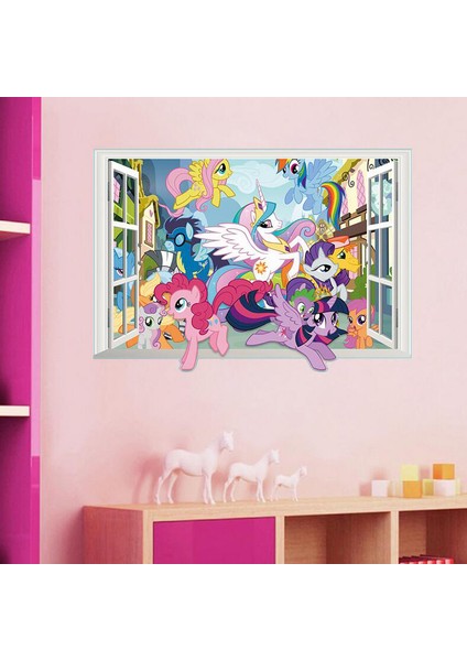 Pony Midilli 3 Boyutlu Görünüm Bebek ve Çocuk Odası PVC Duvar Sticker