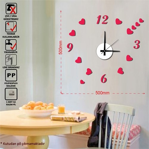 Tüyball Kırmızı Kalpli Sticker Duvar Saati Fiyatı Tüyball Kırmızı Kalpli Sticker Duvar Saati Fiyatı