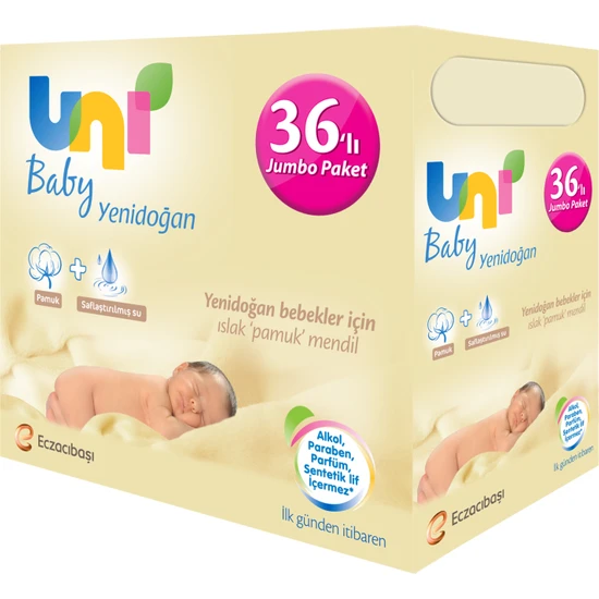 Uni Baby Yenidoğan Islak Pamuk Mendil 36'lı Fırsat Paketi - 1.440 Yaprak