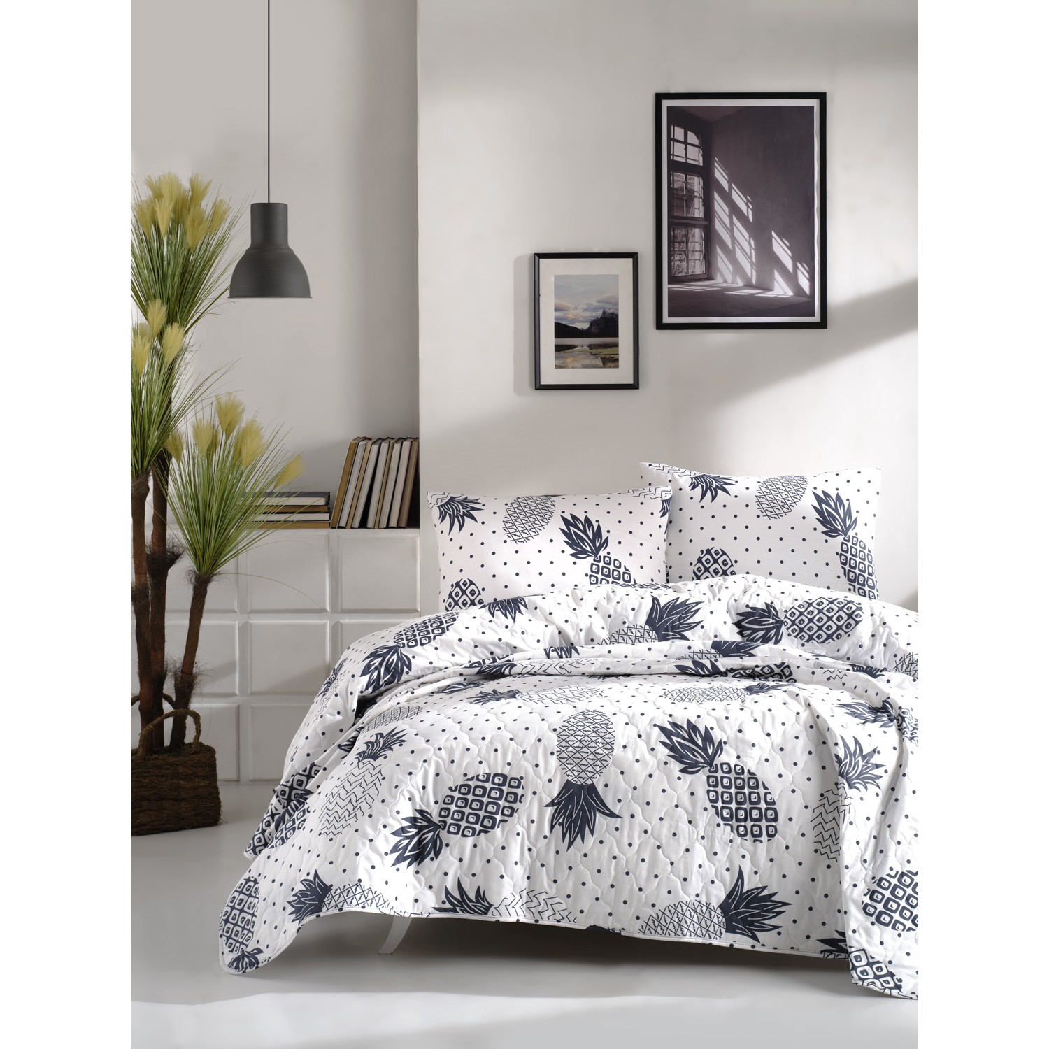 Enlora Home Night Kombin Ananas Beyaz Dogal Pamuk Kapitoneli Fiyati