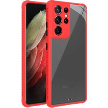 kilifone - Samsung Galaxy S21 Ultra - Kılıf ​​Arkası Şeffaf Sert Kaff Kapak - Kırmızı - T16609