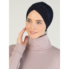 Mervin Şal Lacivert Çapraz Üç Bantlı Hazır Türban %100 Polyester Şık Tasarım