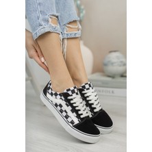 Riccon Kareli Siyah Beyaz Unisex Sneaker 0012151