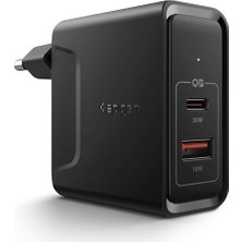 Spigen Steadiboost 48W Hızlı Şarj Cihazı (USB-C PD 3.0 30W + Quick Charge 3.0 18W) iPhone / Android / Macbook Şarj Adaptörü Black F211 - 000AD24973