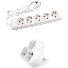 Viko Beyaz Set Multi-Let 5'li Topraklı Çocuk Korumalı Grup Priz  2 Metre Kablo & 3'lü Yonca Fiş-Priz