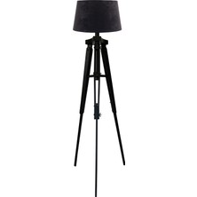 Ağaç Ustası Piega Tripod Lambader Abajur Köşe Lambası Aydınlatma Ahşap Siyah Ağaç Country Masif Doğal
