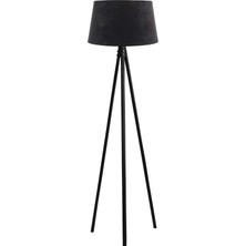 Ağaç Ustası Oval  3 Ayak Tripod  Lambader Abajur Köşe Lambası Ahşap Siyah