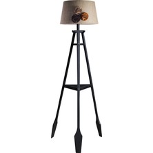Ağaç Ustası Remi Tripod Lambader Abajur Avize Aydınlatma Ahşap Siyah Ağaç Country Dekor Lamba Aplik Masif Doğal