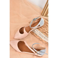 Fox Shoes Pudra/mavi Süet Kadın Babet D726016902