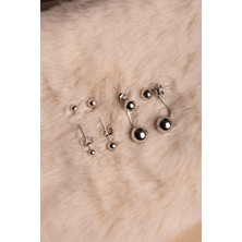 Zarif Silver Üçlü Top Kombin Beyaz Altın Kaplama Kadın Gümüş Küpe 925 Ayar