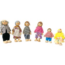 Ahşap Hareketli 6'lı Dekoratif Aile Bebek Seti