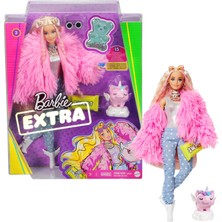 Barbie Extra - Pembe Peluş Ceketli Unicorn Oyuncaklı Bebek 3-9 Yaş Arası Kızlar İçin İdeal Bir Hediye Grn28