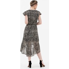 Sementa Leopar Desenli Şifon Elbise - Siyah