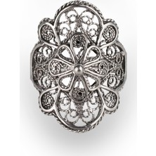 Filigran Silver 925 Ayar Gümüş El Tasarımı Telkari Sanatı Çiçek Figürlü Kadın Yüzük