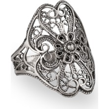 Filigran Silver 925 Ayar Gümüş El Tasarımı Telkari Sanatı Çiçek Figürlü Kadın Yüzük