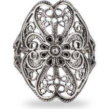 Filigran Silver 925 Ayar Gümüş El Tasarımı Telkari Sanatı Çiçek Figürlü Kadın Yüzük