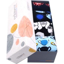 Çekmece Karışık Desen 4'lü Unisex - Erkek Pamuklu Maske-Mesafe-Hijyen Soket Çorap
