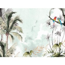 Eko Dekor Tropikal Yapraklar Ağaçlar 3D Duvar Kağıdı Kanvas Tek Parca