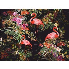 Eko Dekor Geniş Yaprak ve Flamingo Duvar Kağıdı Kanvas Tek Parca