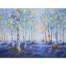 Eko Dekor Yağlı Boya Görünüm Ağaçlar Özel Tasarım Duvar Kağıdı Kanvas Tek Parca