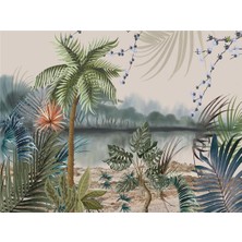 Eko Dekor Tropikal Yapraklar ve Ağaçlar 3D Duvar Kağıdı Kanvas Tek Parca